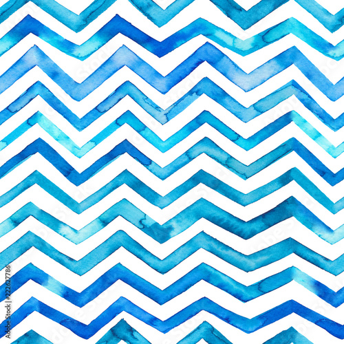 Zig zag blue watercolor seamless pattern.