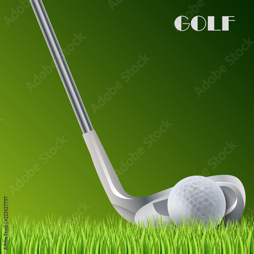 Golf green background with ball and stick template