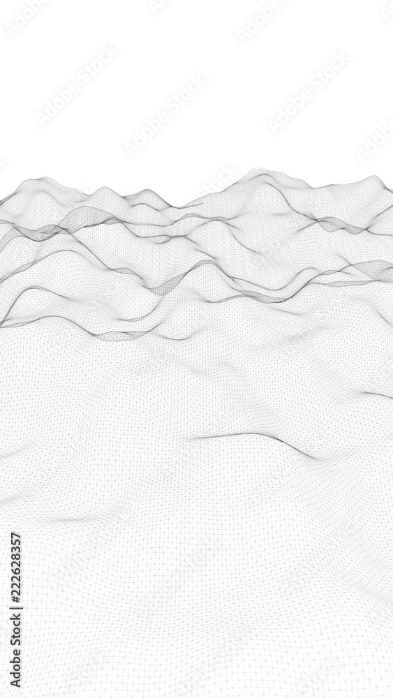 Abstract landscape on a white background. Cyberspace grid. Hi-tech network. Vertical image orientation. 3D illustration Abstract landscape on a white background. Cyberspace grid. Hi-tech network. Vertical image orientation. 3D illustration