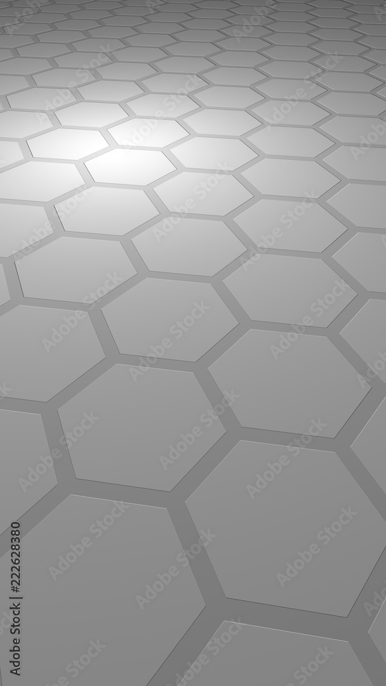 Honeycomb on a gray background. Perspective view on polygon look like honeycomb. Extruded, bump cell. Isometric geometry. Vertical image orientation. 3D illustration Honeycomb on a gray background. Perspective view on polygon look like honeycomb. Extruded, bump cell. Isometric geometry. Vertical image orientation. 3D illustration