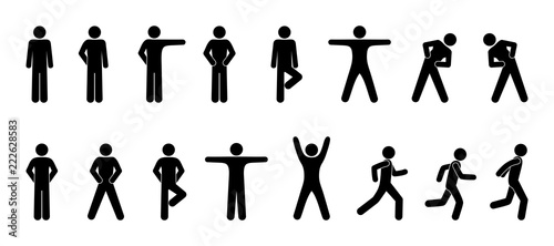 stick figure, set of icons people, basic movement, man poses, pictogram human silhouettes