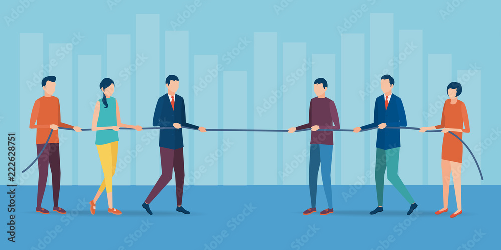 Vector floral illustration on the theme of the competition. Groups compete among themselves, pulling the rope.
Vector floral illustration on the theme of the competition. Groups compete among themselves, pulling the rope.