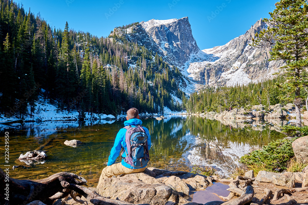 Tourist near Dream Lake in Colorado