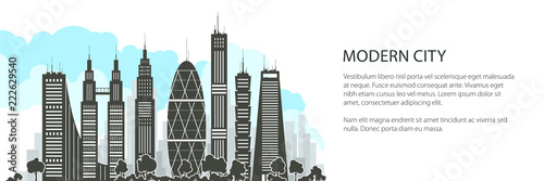 Modern Big City with Buildings and Skyscraper Banner , Architecture Megapolis, City Financial Center, Vector Illustration