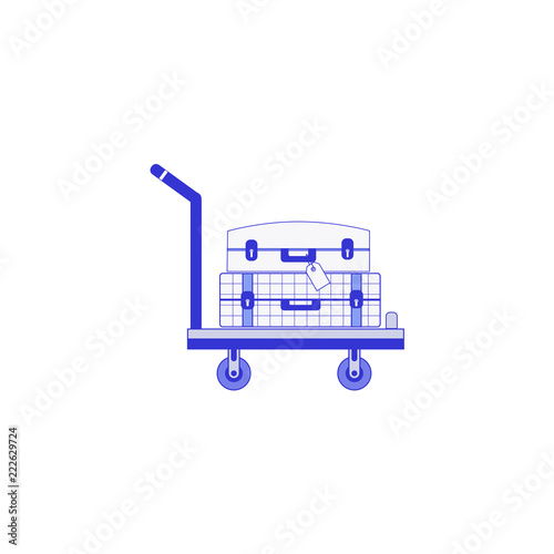 The two suitcase  on a mobile trolley. Flat design, vector illustration.