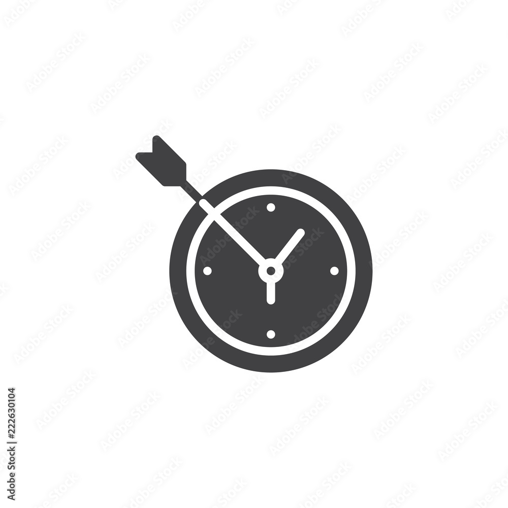 Target time vector icon. filled flat sign for mobile concept and web design. Clock and arrow simple solid icon. Symbol, logo illustration. Pixel perfect vector graphics Target time vector icon. filled flat sign for mobile concept and web design. Clock and arrow simple solid icon. Symbol, logo illustration. Pixel perfect vector graphics