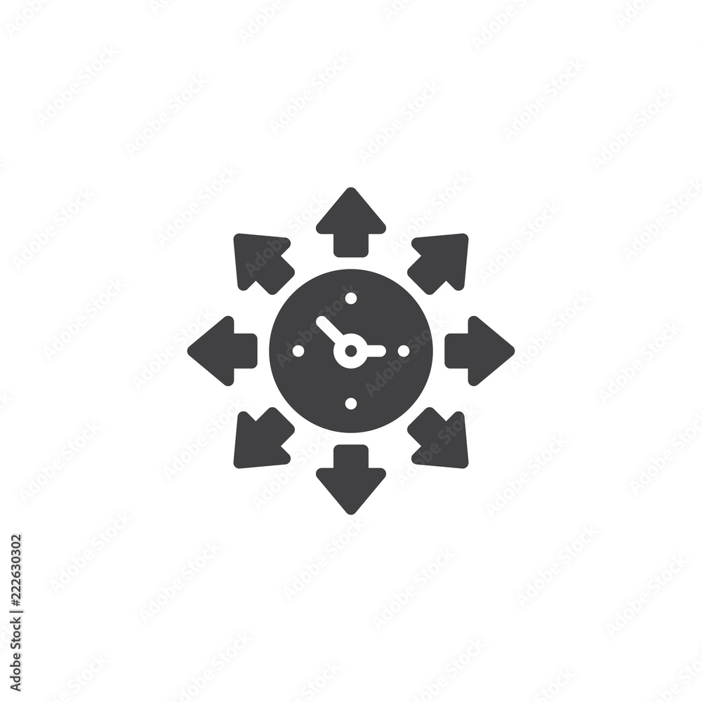 Time watch arrows vector icon. filled flat sign for mobile concept and web design. Clock arrows simple solid icon. Symbol, logo illustration. Pixel perfect vector graphics