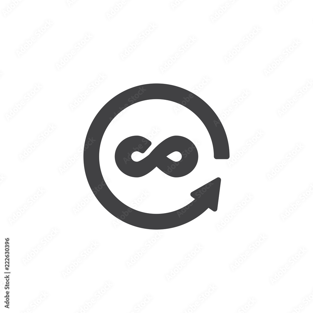 Infinity and Circular arrows vector icon. filled flat sign for mobile concept and web design. simple solid icon. Symbol, logo illustration. Pixel perfect vector graphics Infinity and Circular arrows vector icon. filled flat sign for mobile concept and web design. simple solid icon. Symbol, logo illustration. Pixel perfect vector graphics