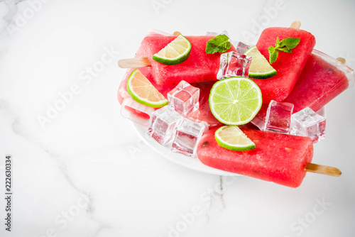 Watermelon and lime popsicles