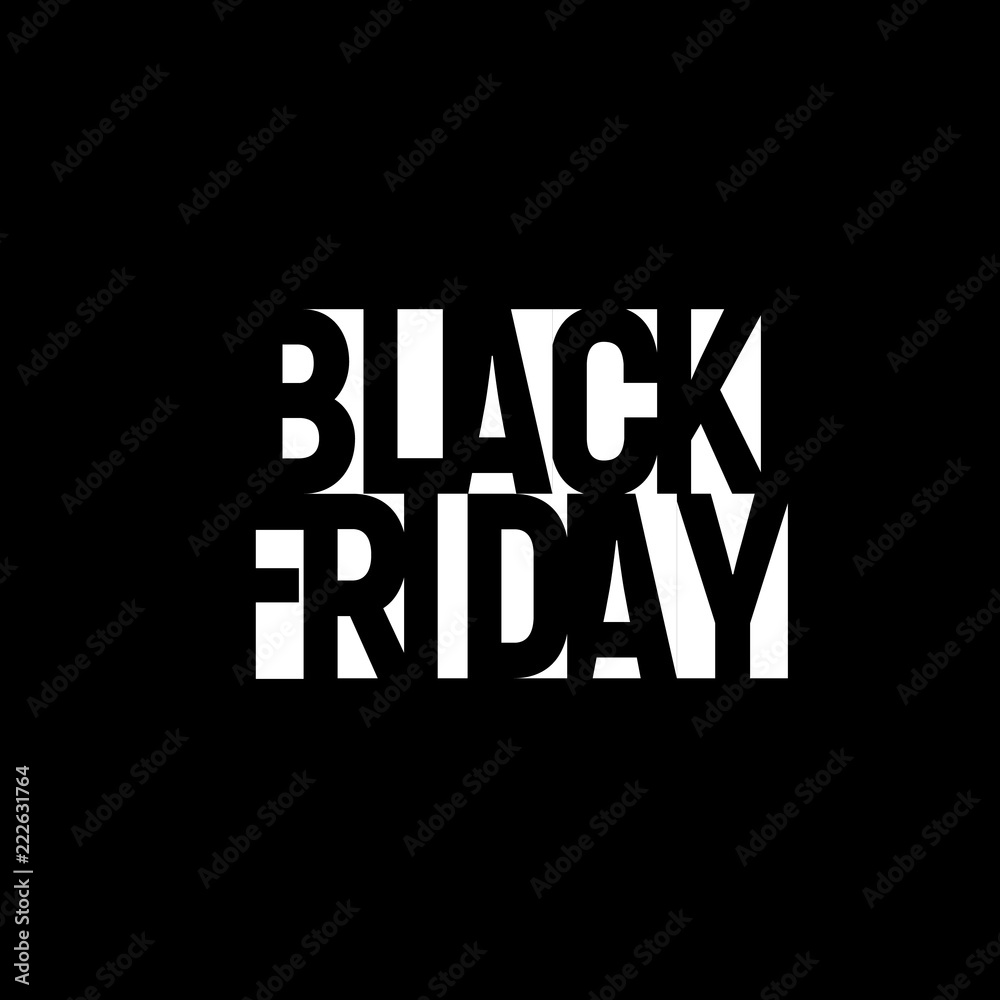 Black Friday sale banner. Night discount poster design. Offer tag geometric lettering. White text on black background, vector illustration.