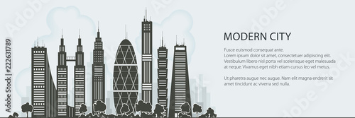 Modern Big City Banner , Architecture Megapolis with Buildings and Skyscraper, City Financial Center, Vector Illustration