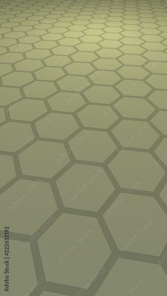 Honeycomb with color lighting, on a gray background. Perspective view on polygon look like honeycomb. Isometric geometry. Vertical image orientation. 3D illustration Honeycomb with color lighting, on a gray background. Perspective view on polygon look like honeycomb. Isometric geometry. Vertical image orientation. 3D illustration