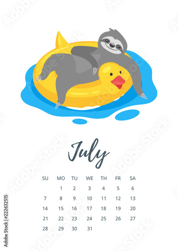 July 2019 year calendar page