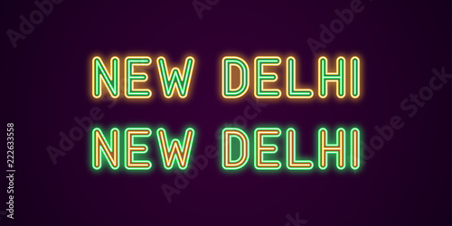 Neon name of New Delhi city in India