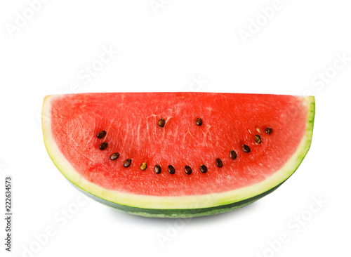 Watermelon with funny smiling face on white background