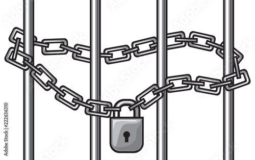 locked gate - illustration of chain and padlock 