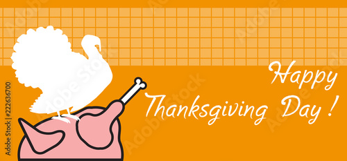 Colorful illustration with turkey silhouette and the text Happy Thanksgiving Day written with handwritten letters