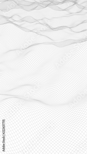 Abstract landscape on a white background. Cyberspace grid. Hi-tech network. Vertical image orientation. 3D illustration