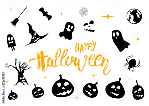 Happy Halloween creative hand lettering composition. Vector illustration.