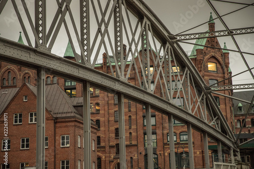 Details of a contemporary metal bridge in Hamburg, Germany