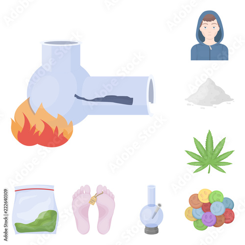 Drug addiction and attributes cartoon icons in set collection for design. Addict and Drug vector symbol stock web illustration.