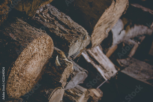 Firewood for the winter, stacks of firewood, pile of firewood. photo