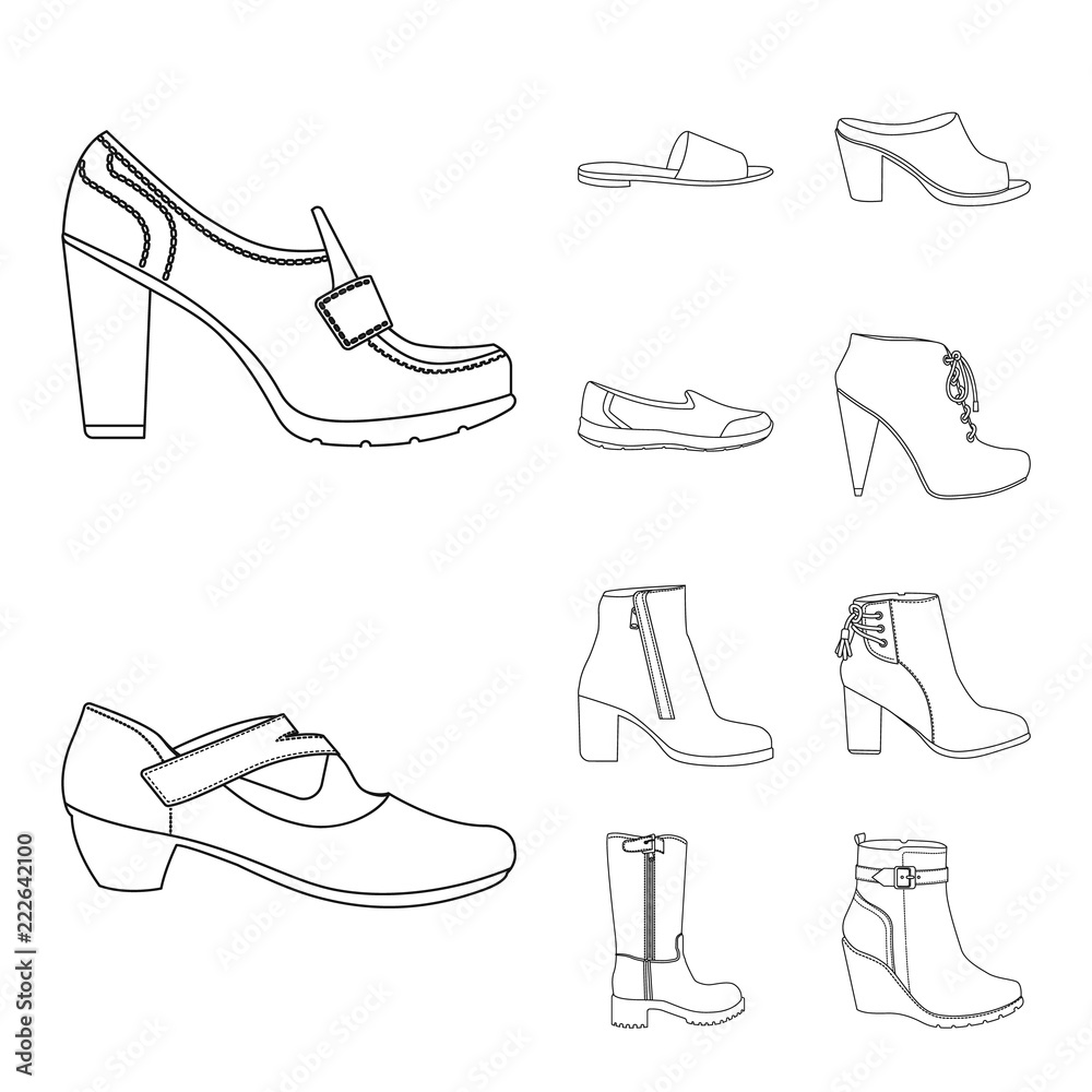 Vector illustration of footwear and woman icon. Collection of footwear and foot stock vector illustration.