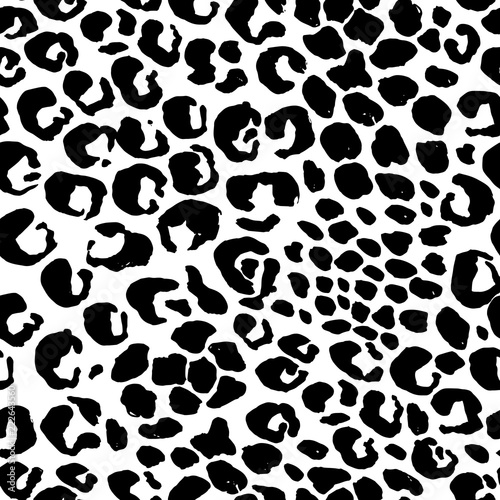 Vector illustration leopard print seamless pattern. Black and white hand drawn background.