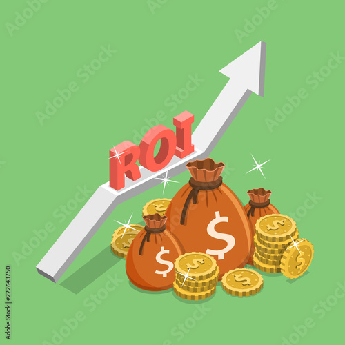 Flat isometric vector concept of return on investment, roi, digital marketing, marketing analysis, profit.