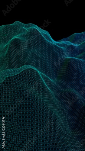 Abstract landscape background. Cyberspace grid. Hi-tech network. Vertical image orientation. 3D illustration © Plastic man
