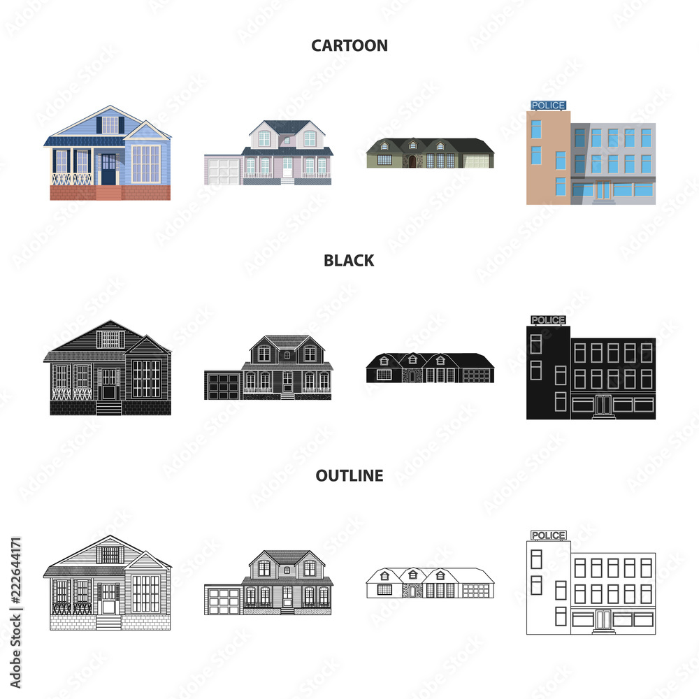 Vector illustration of building and front icon. Collection of building and roof stock symbol for web.