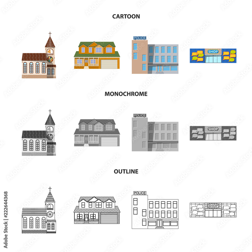 Vector design of building and front icon. Collection of building and roof stock vector illustration.