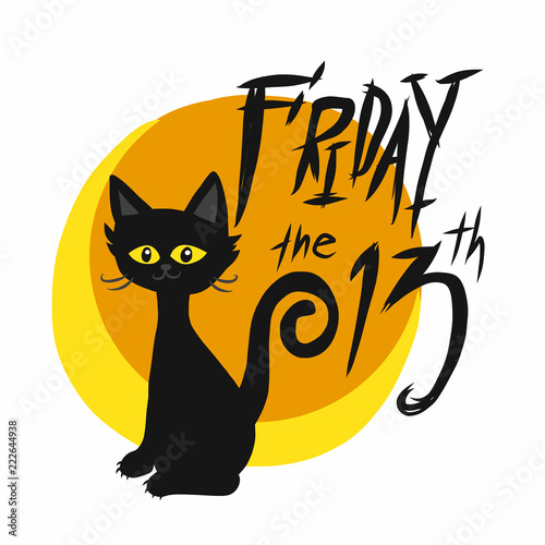 Black cat Friday 13th and full moon cartoon vector illustration 