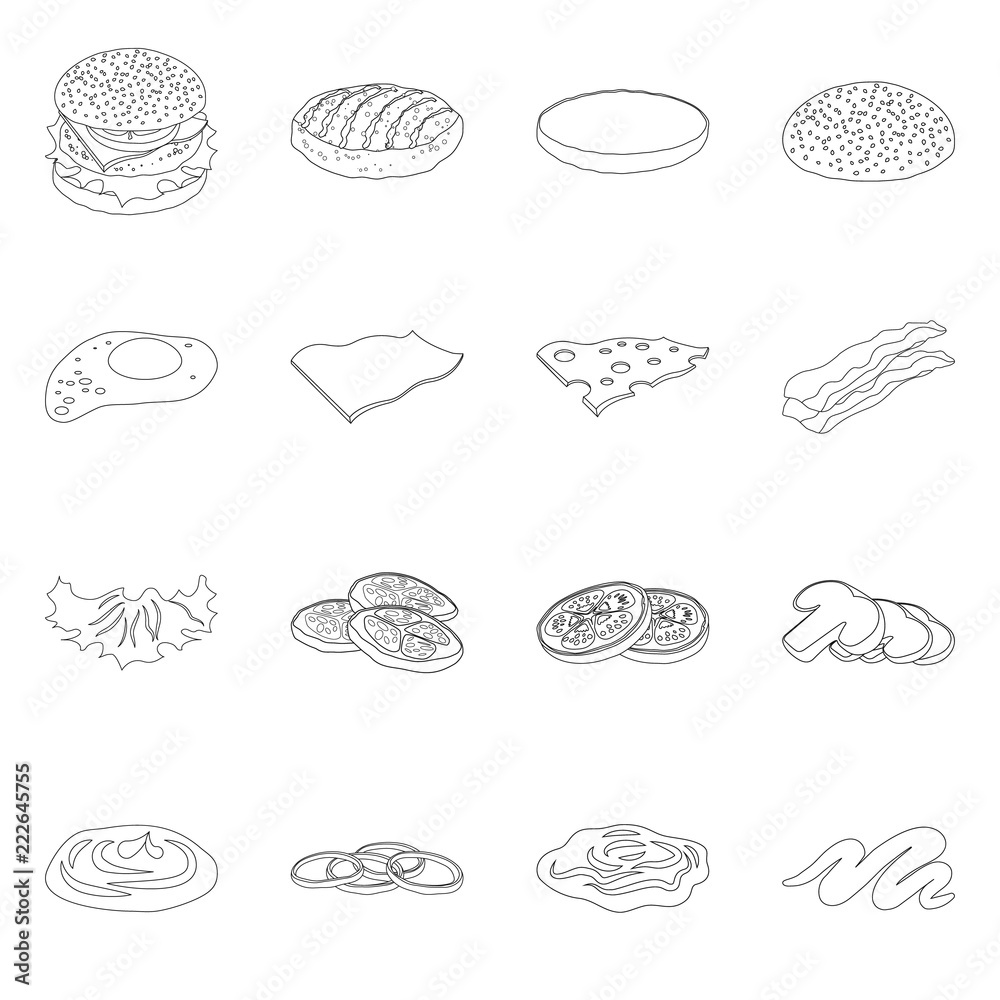 Vector design of burger and sandwich logo. Set of burger and slice stock vector illustration.