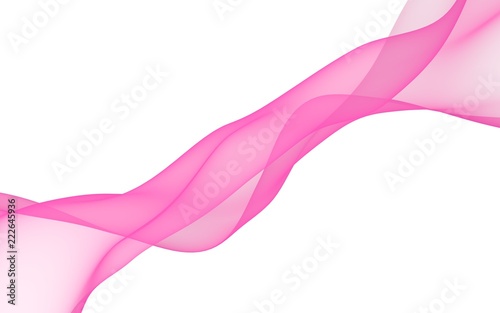 Abstract pink wave. Raster air background. Bright pink ribbon on white background. Pink scarf. Abstract smoke. 3D illustration