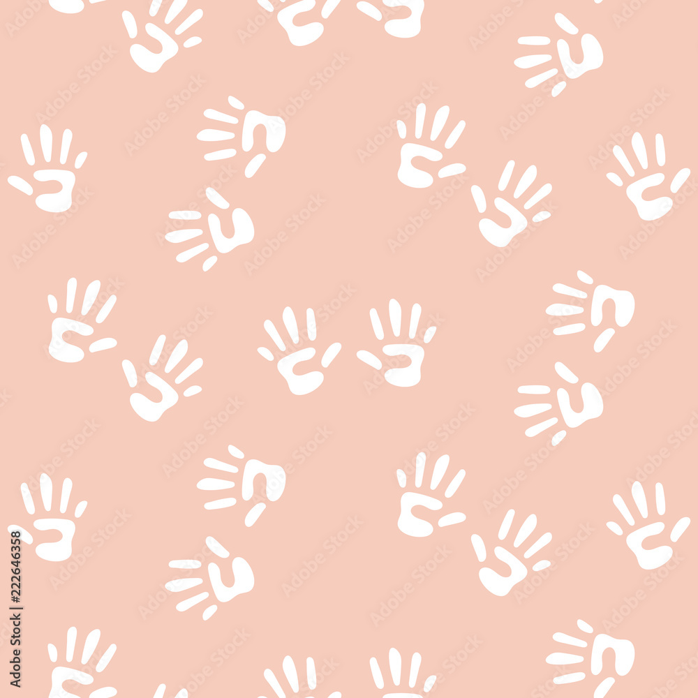 Baby handprints seamless vector pattern for girls.