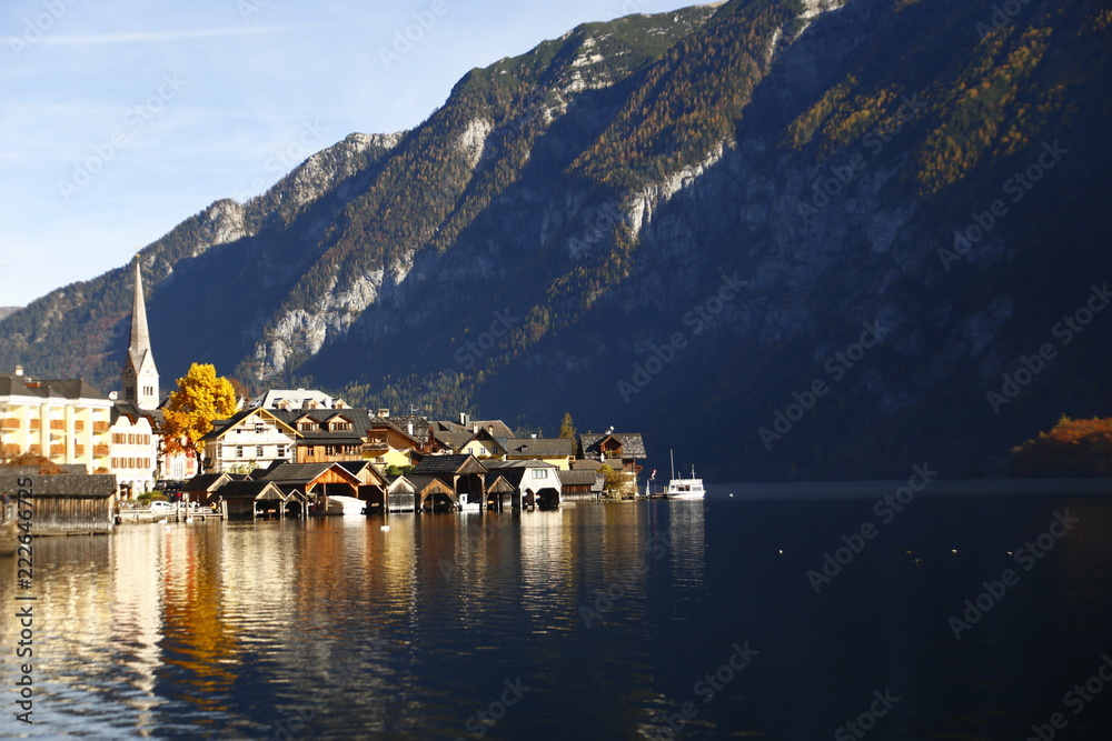 a famous austrian village at a lake