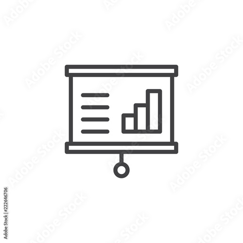 Projector screen with graph outline icon. linear style sign for mobile concept and web design. Presentation screen with chart line vector icon. Symbol, logo illustration. Vector graphics