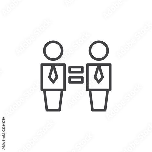 Two businessman and Equality sign outline icon. linear style sign for mobile concept and web design. Interchangeable people line vector icon. Symbol, logo illustration. Vector graphics