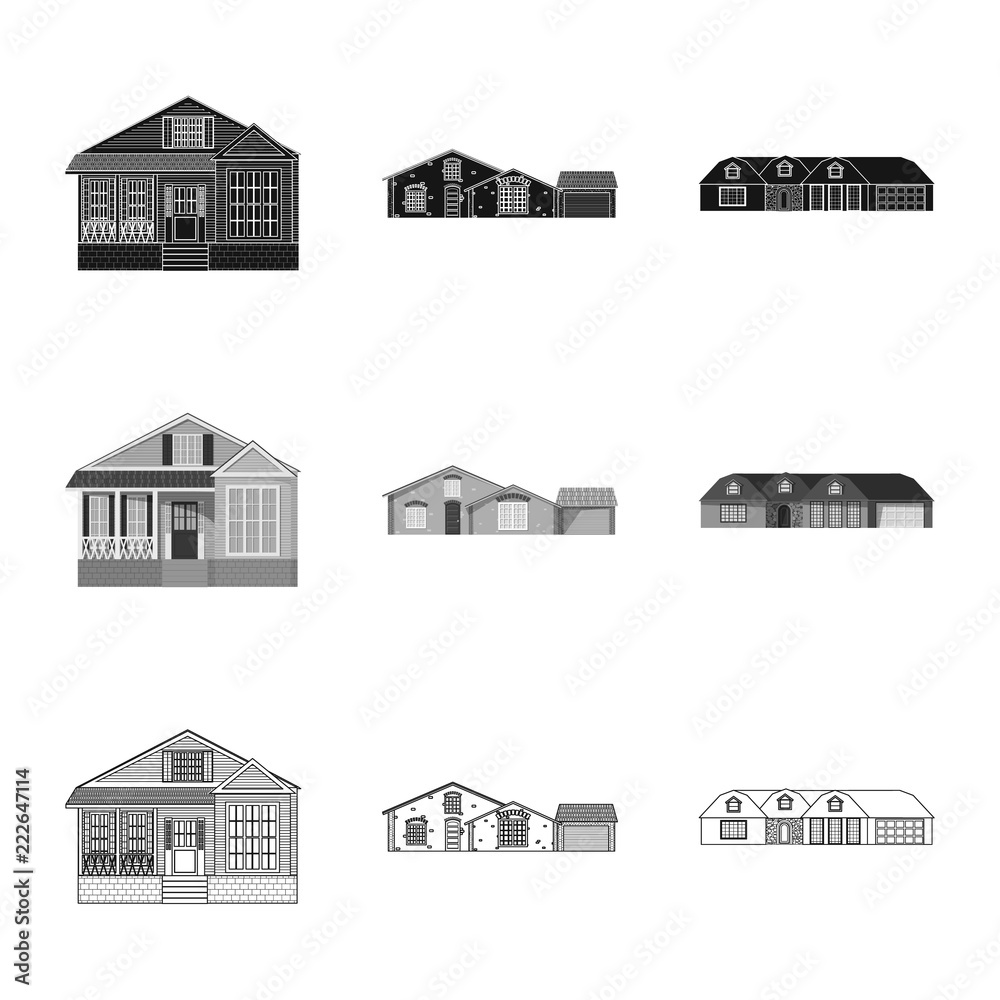 Fototapeta premium Vector illustration of building and front icon. Collection of building and roof stock vector illustration.