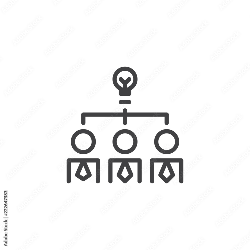 Creative think outline icon. linear style sign for mobile concept and web design. Business people and light bulb simple line vector icon. Team ideas symbol, logo illustration. Vector graphics Creative think outline icon. linear style sign for mobile concept and web design. Business people and light bulb simple line vector icon. Team ideas symbol, logo illustration. Vector graphics