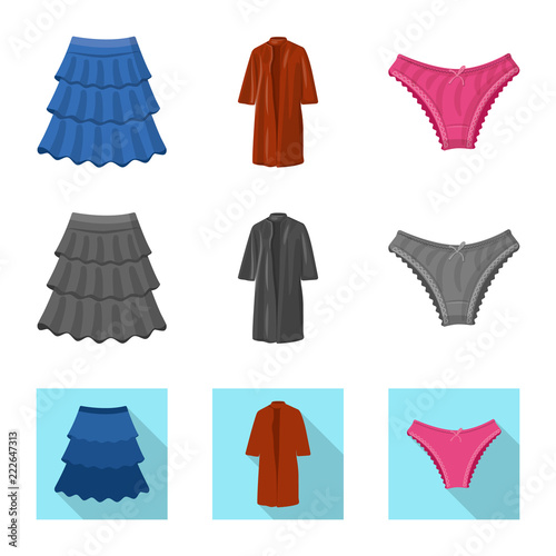 Vector illustration of woman and clothing sign. Collection of woman and wear stock symbol for web.