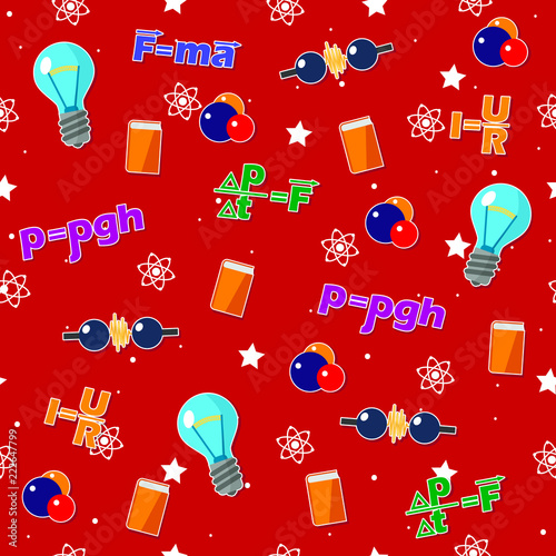 Seamless pattern on the physics school theme. All elements are located on different layers and can be easily manipulated.