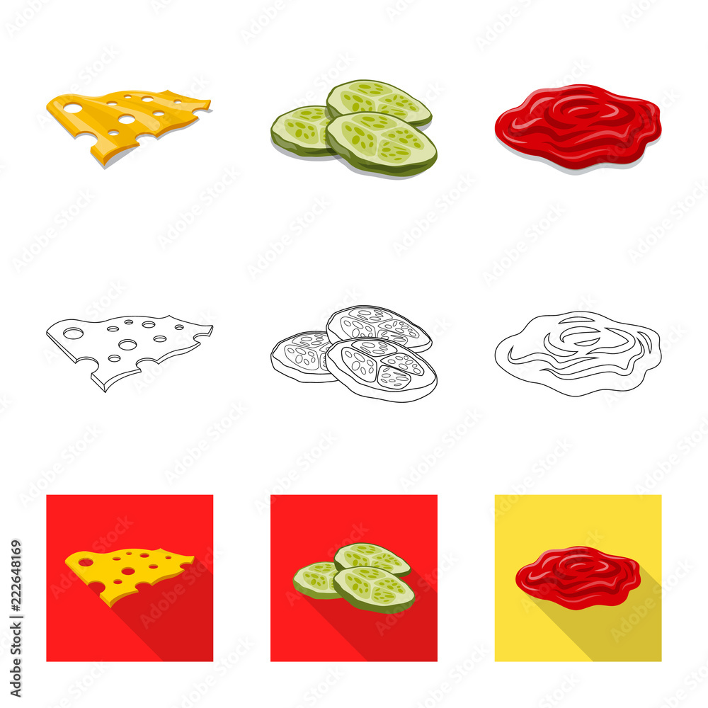 Isolated object of burger and sandwich symbol. Collection of burger and slice vector icon for stock. Isolated object of burger and sandwich symbol. Collection of burger and slice vector icon for stock.