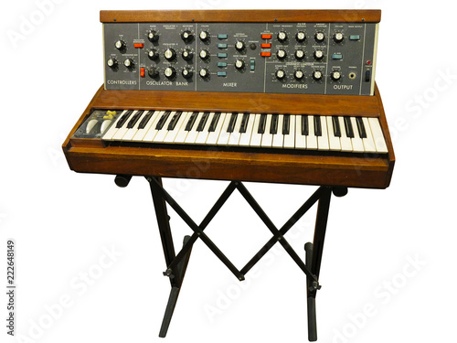 Vintage professional electronic synthesizer board isolated on white background photo