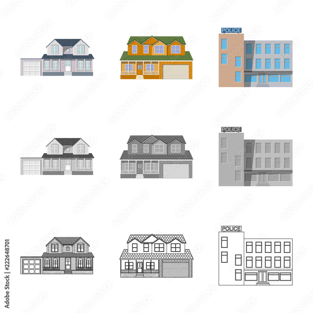Isolated object of building and front symbol. Set of building and roof stock vector illustration.
