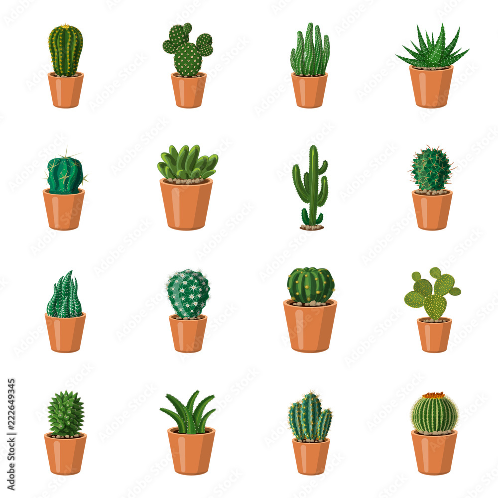Vector illustration of cactus and pot sign. Set of cactus and cacti stock symbol for web. Vector illustration of cactus and pot sign. Set of cactus and cacti stock symbol for web.