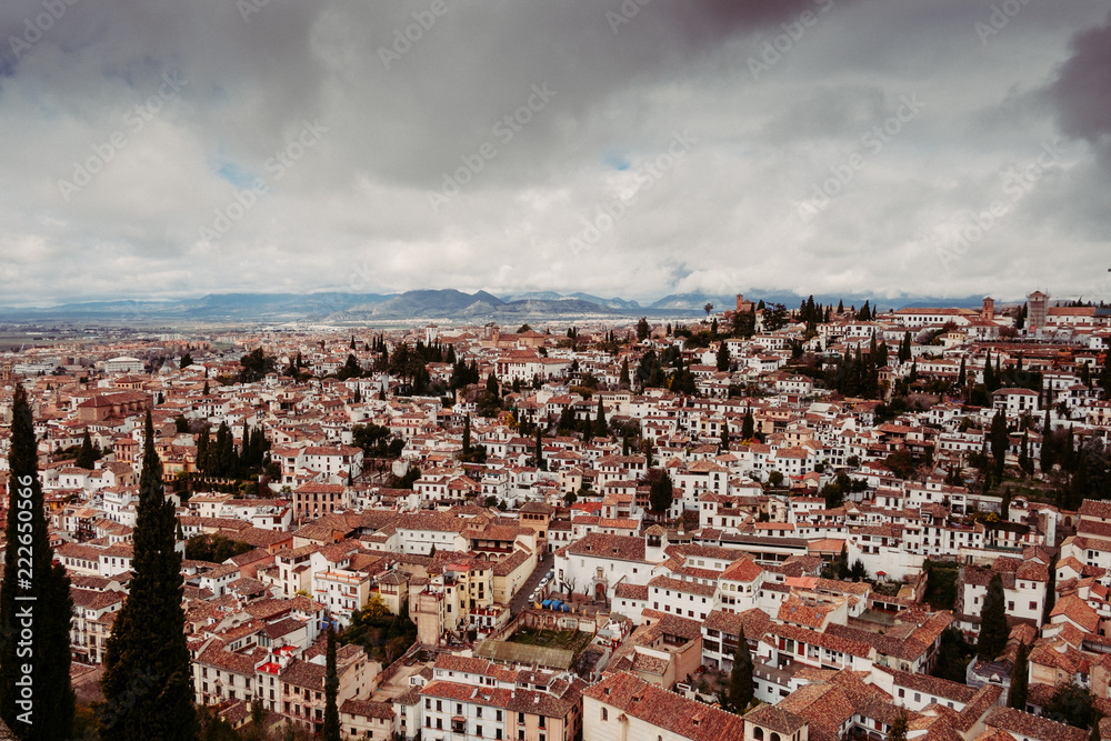 spain view over granada on rainy day
