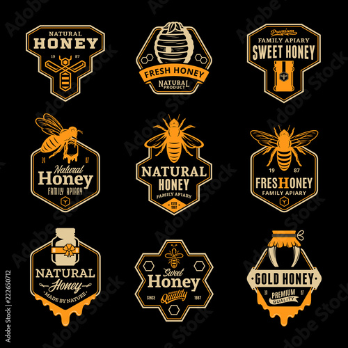 Vector honey logo, icons and design elements