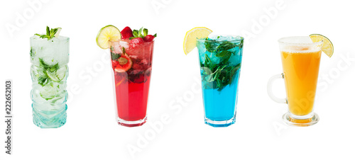 Set of different cocktails isolated on a white background